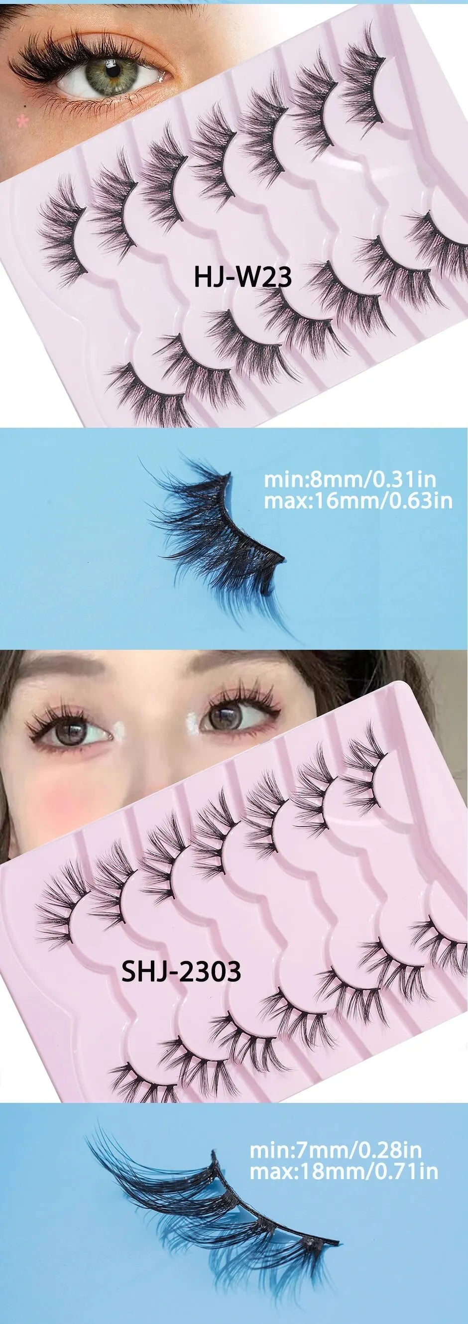 7 Pairs of Thick And Slender Eyelashes With Elongated and Comfortable Black Cotton Thread and Crossed Fishtail, Half Eye False E