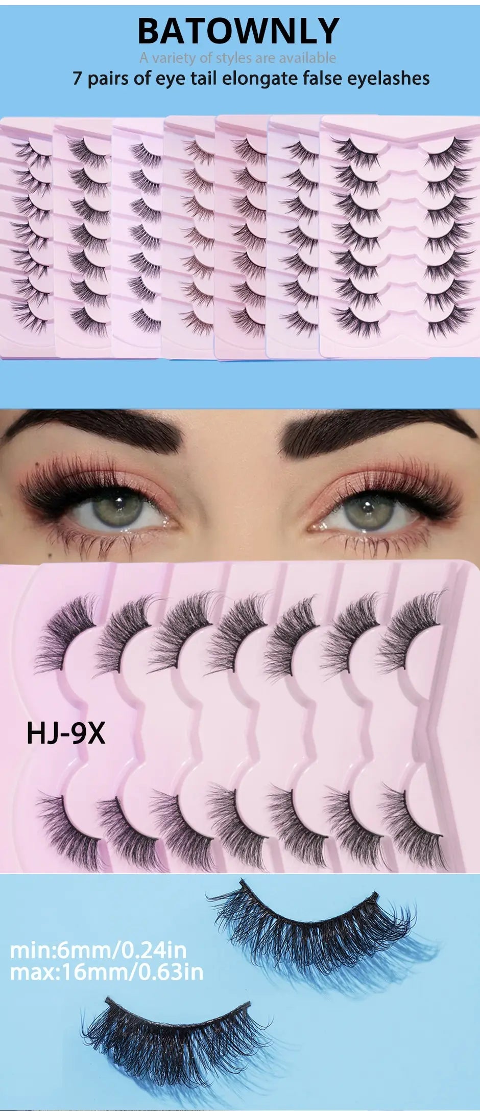 7 Pairs of Thick And Slender Eyelashes With Elongated and Comfortable Black Cotton Thread and Crossed Fishtail, Half Eye False E