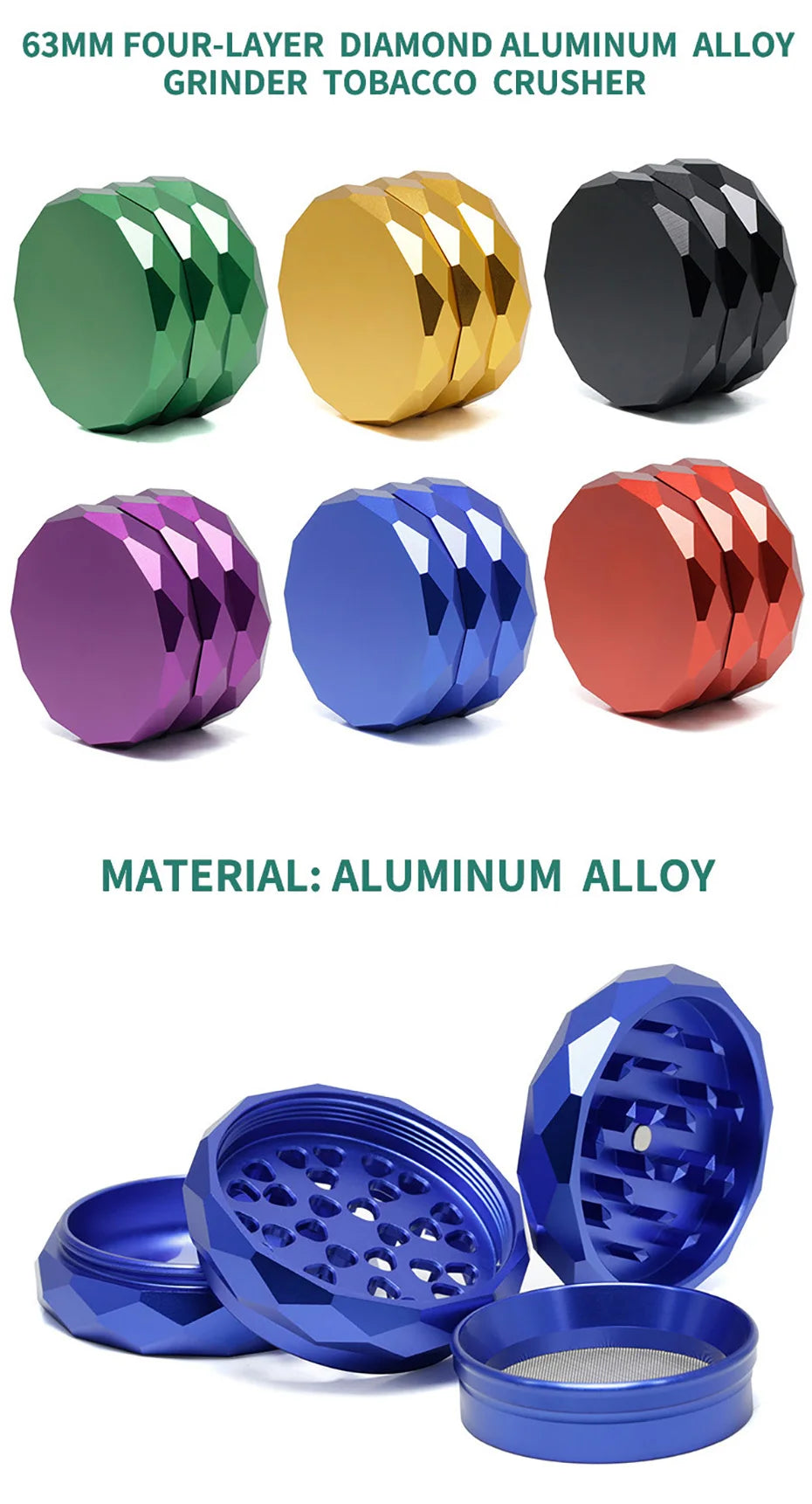 63mm Al Alloy Spice Grinders 4-parts Herb Mills Durable Herb-medicine Crusher Smoking Accessories for Smoker Holiday Gifts